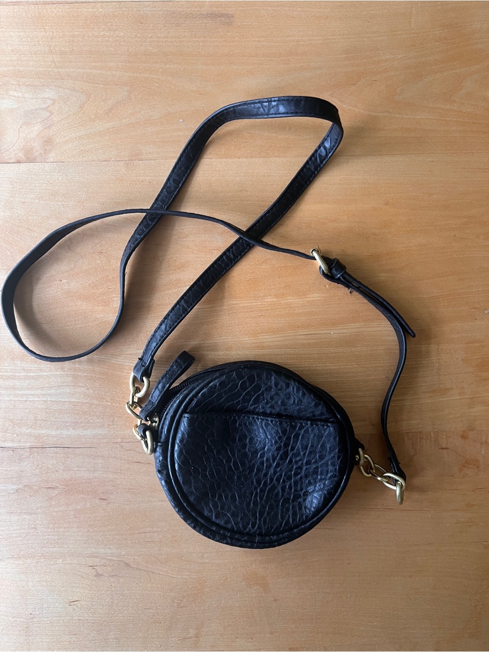 Classic Black Leather Round Crossbody Bag